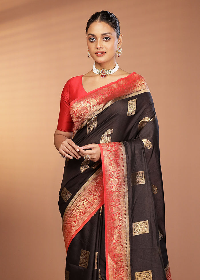 Black Dupion Silk Saree With Blouse Piece