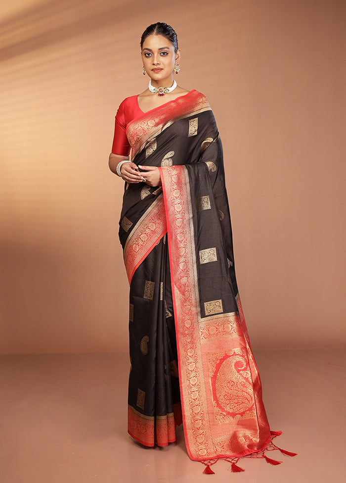 Black Dupion Silk Saree With Blouse Piece