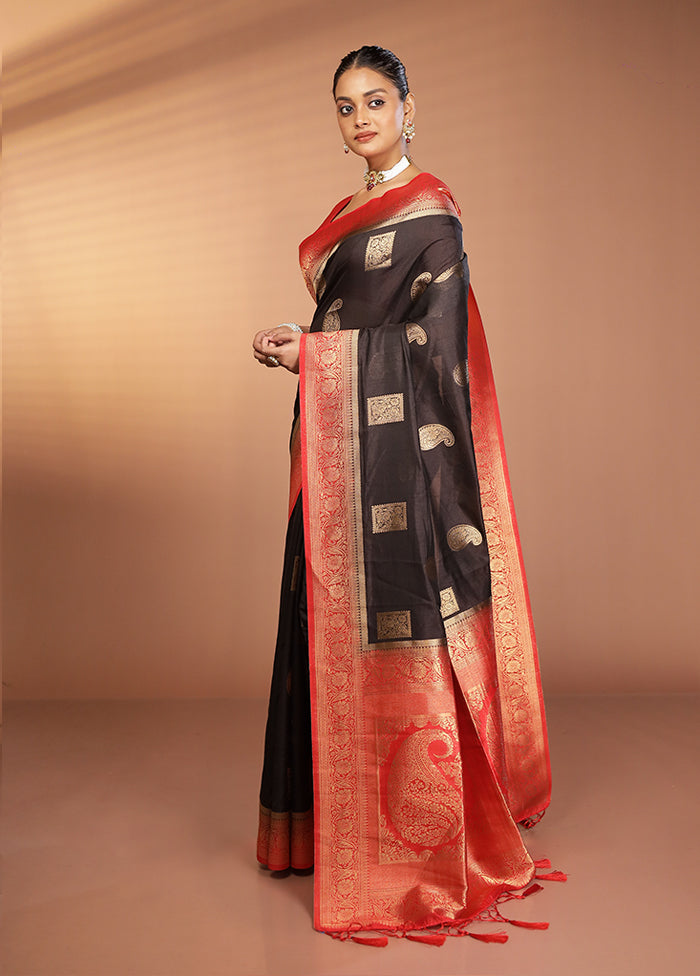 Black Dupion Silk Saree With Blouse Piece