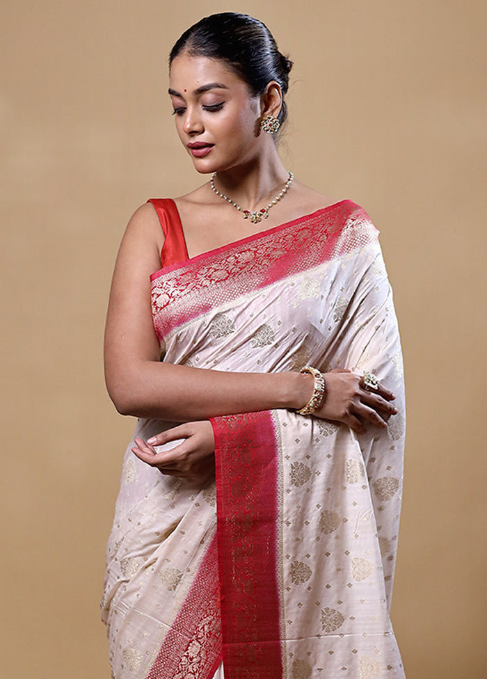 White Dupion Silk Saree With Blouse Piece