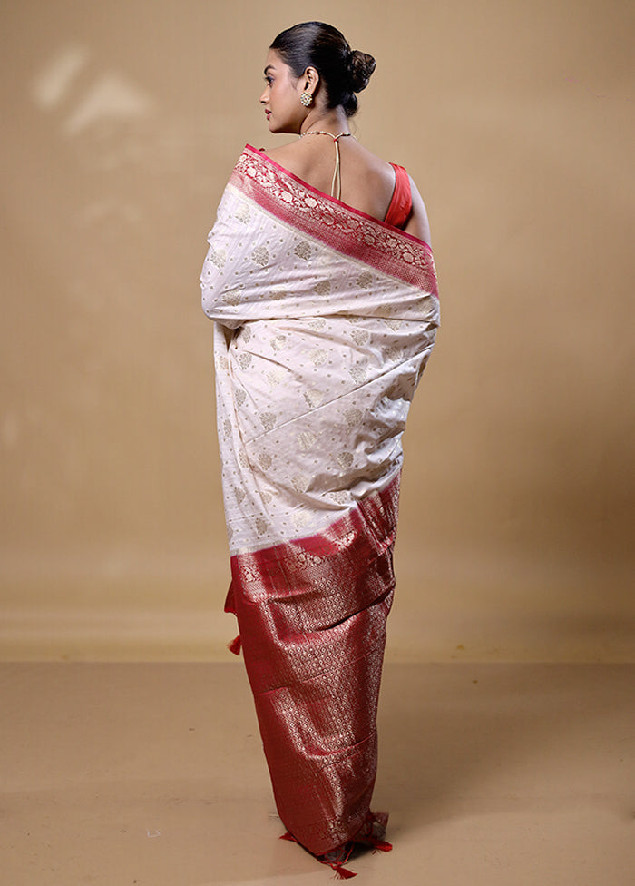 White Dupion Silk Saree With Blouse Piece