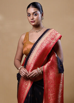 Black Dupion Silk Saree With Blouse Piece