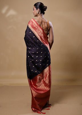 Black Dupion Silk Saree With Blouse Piece