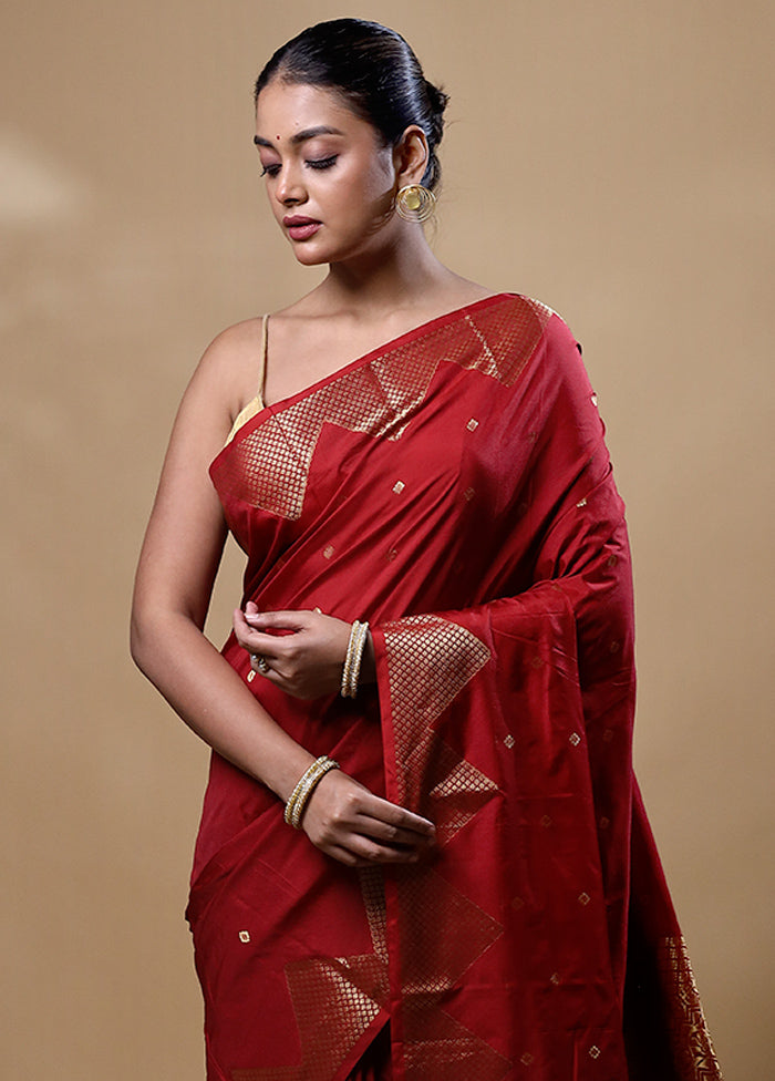 Maroon Kanjivaram Silk Saree With Blouse Piece