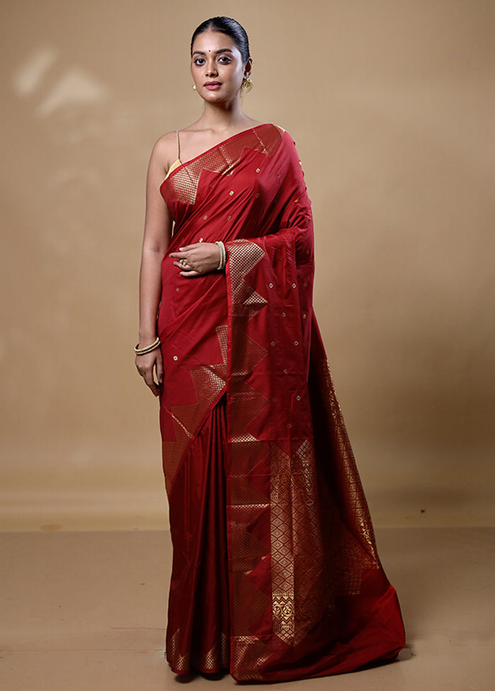 Maroon Kanjivaram Silk Saree With Blouse Piece