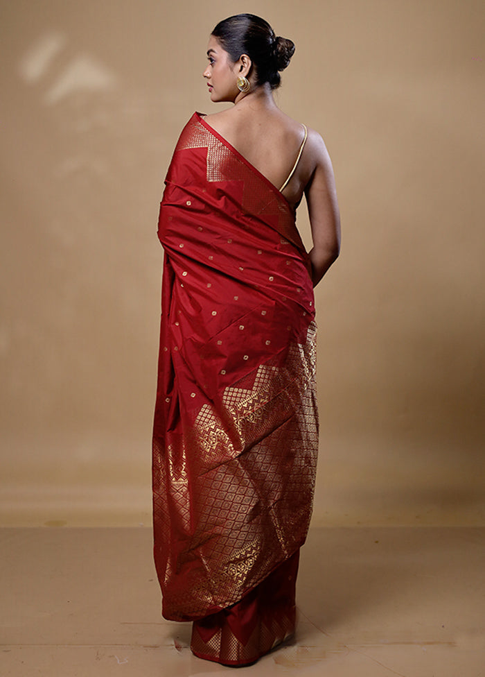 Maroon Kanjivaram Silk Saree With Blouse Piece