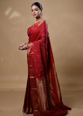 Maroon Kanjivaram Silk Saree With Blouse Piece