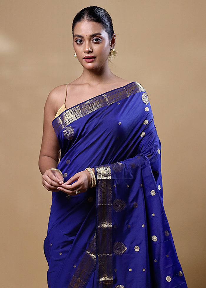 Blue Kanjivaram Silk Saree With Blouse Piece