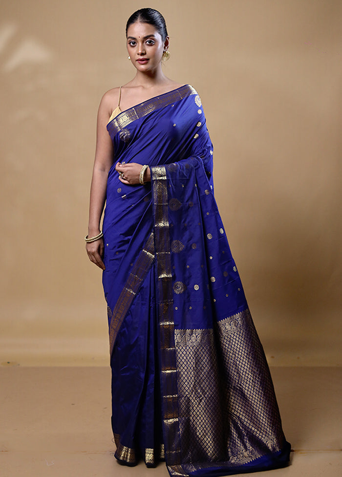 Blue Kanjivaram Silk Saree With Blouse Piece