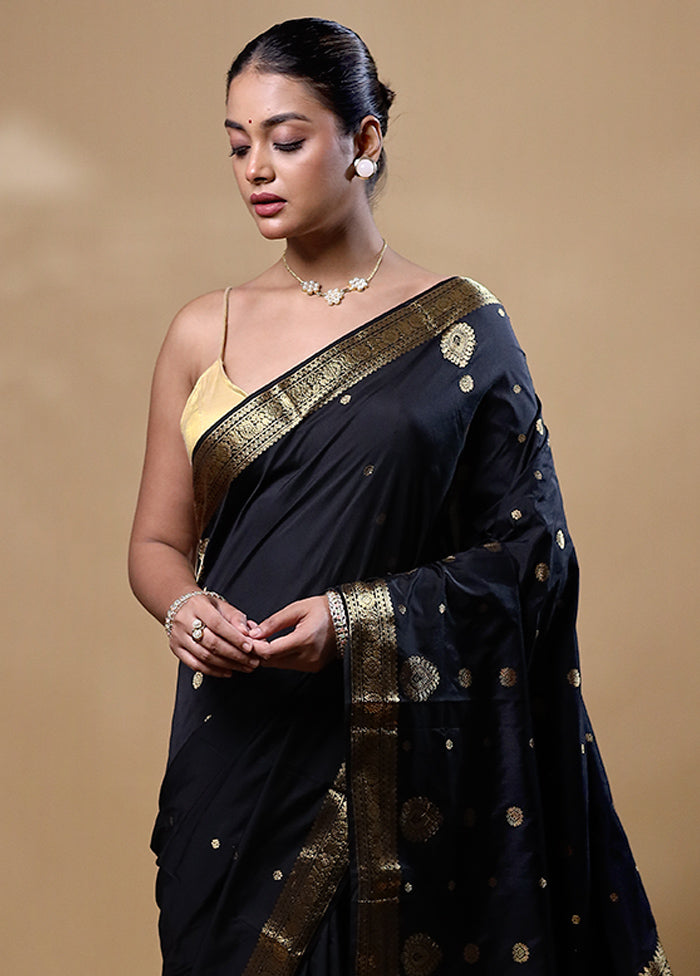 Black Kanjivaram Silk Saree With Blouse Piece