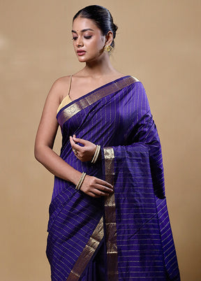 Violet Kanjivaram Silk Saree With Blouse Piece