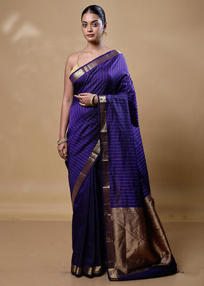 Violet Kanjivaram Silk Saree With Blouse Piece