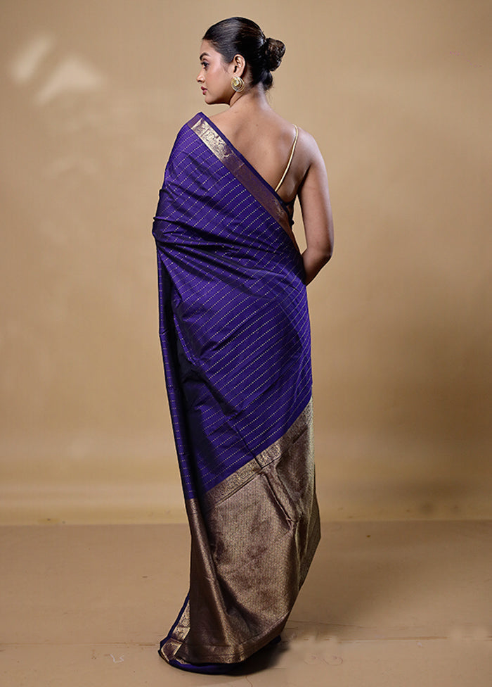 Violet Kanjivaram Silk Saree With Blouse Piece