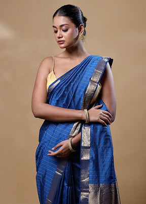 Blue Kanjivaram Silk Saree With Blouse Piece