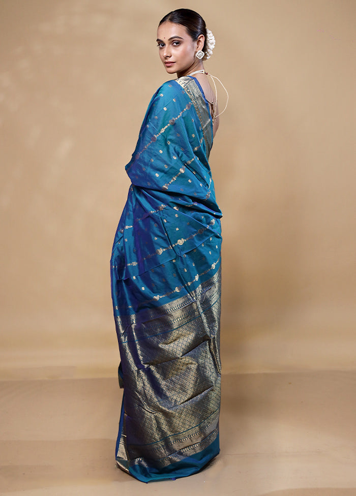 Blue Kanjivaram Silk Saree With Blouse Piece