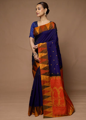 Blue Kanjivaram Silk Saree With Blouse Piece