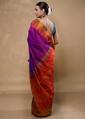 Violet Kanjivaram Silk Saree With Blouse Piece