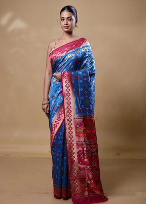 Blue Dupion Silk Saree With Blouse Piece