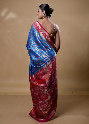 Blue Dupion Silk Saree With Blouse Piece