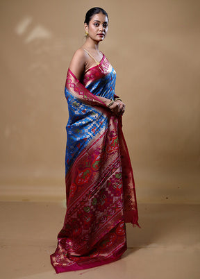 Blue Dupion Silk Saree With Blouse Piece