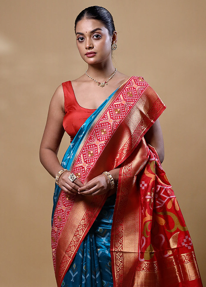 Blue Dupion Silk Saree With Blouse Piece