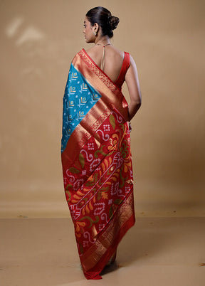 Blue Dupion Silk Saree With Blouse Piece