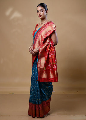 Blue Dupion Silk Saree With Blouse Piece