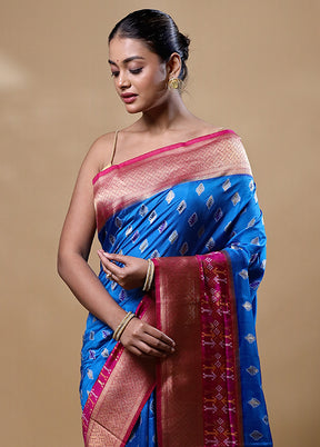 Blue Dupion Silk Saree With Blouse Piece