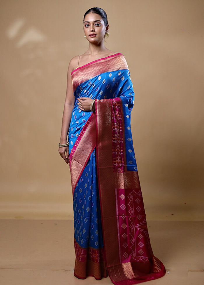 Blue Dupion Silk Saree With Blouse Piece