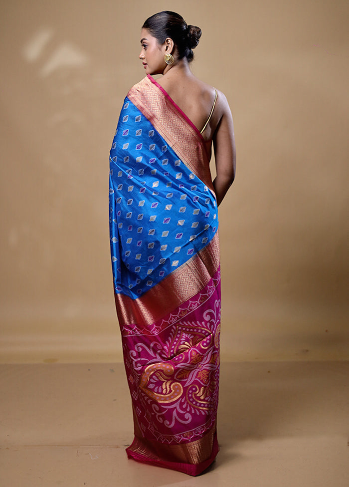 Blue Dupion Silk Saree With Blouse Piece