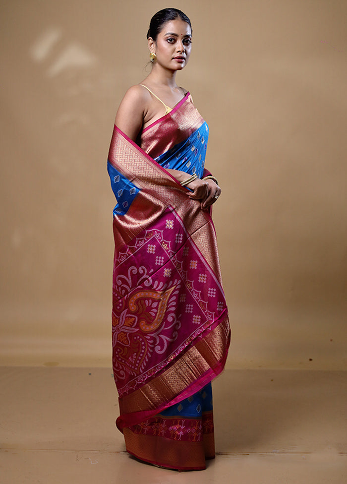 Blue Dupion Silk Saree With Blouse Piece