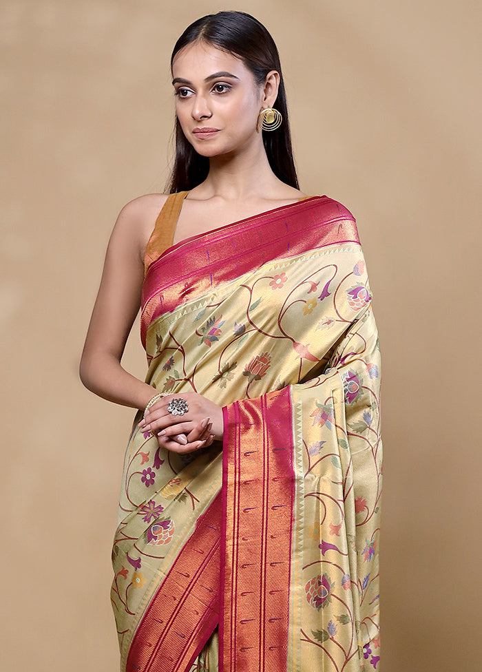 Yellow Dupion Silk Saree With Blouse Piece