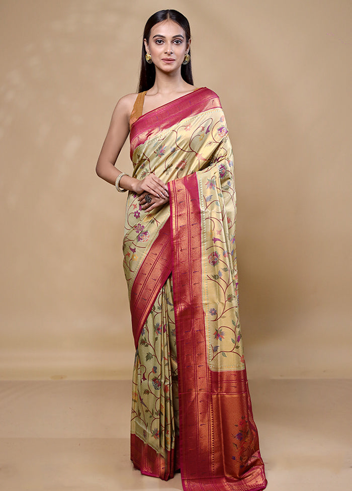 Yellow Dupion Silk Saree With Blouse Piece