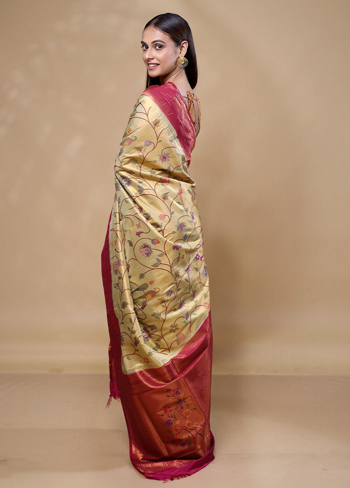 Yellow Dupion Silk Saree With Blouse Piece