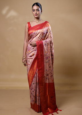 Peach Dupion Silk Saree With Blouse Piece