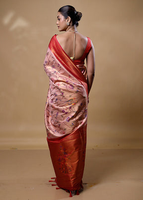 Peach Dupion Silk Saree With Blouse Piece