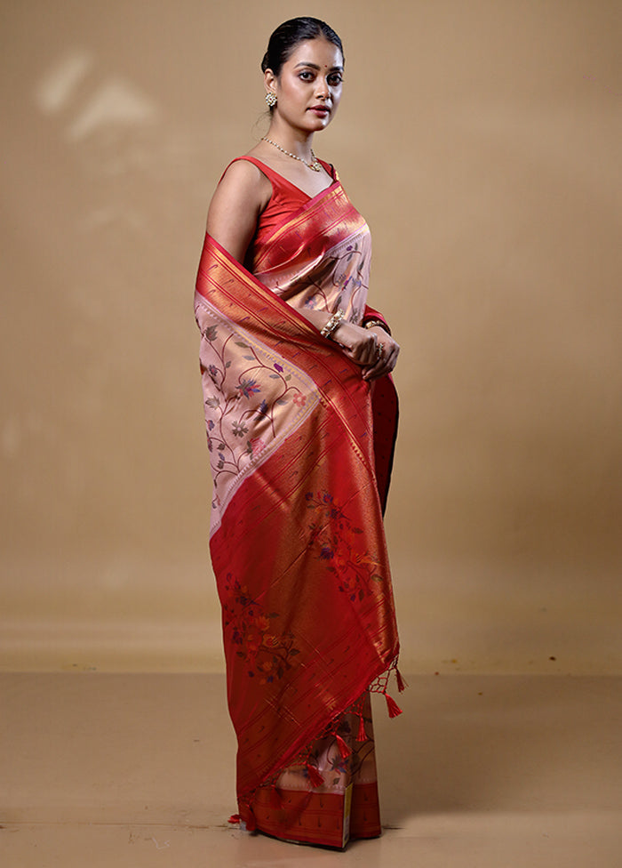 Peach Dupion Silk Saree With Blouse Piece