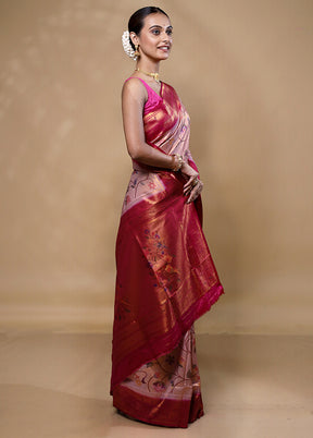 Peach Dupion Silk Saree With Blouse Piece