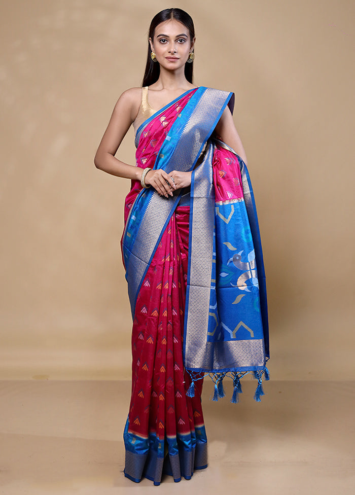 Blue Dupion Silk Saree With Blouse Piece