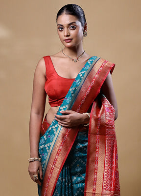 Blue Dupion Silk Saree With Blouse Piece