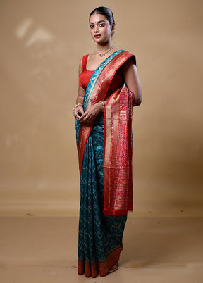 Blue Dupion Silk Saree With Blouse Piece