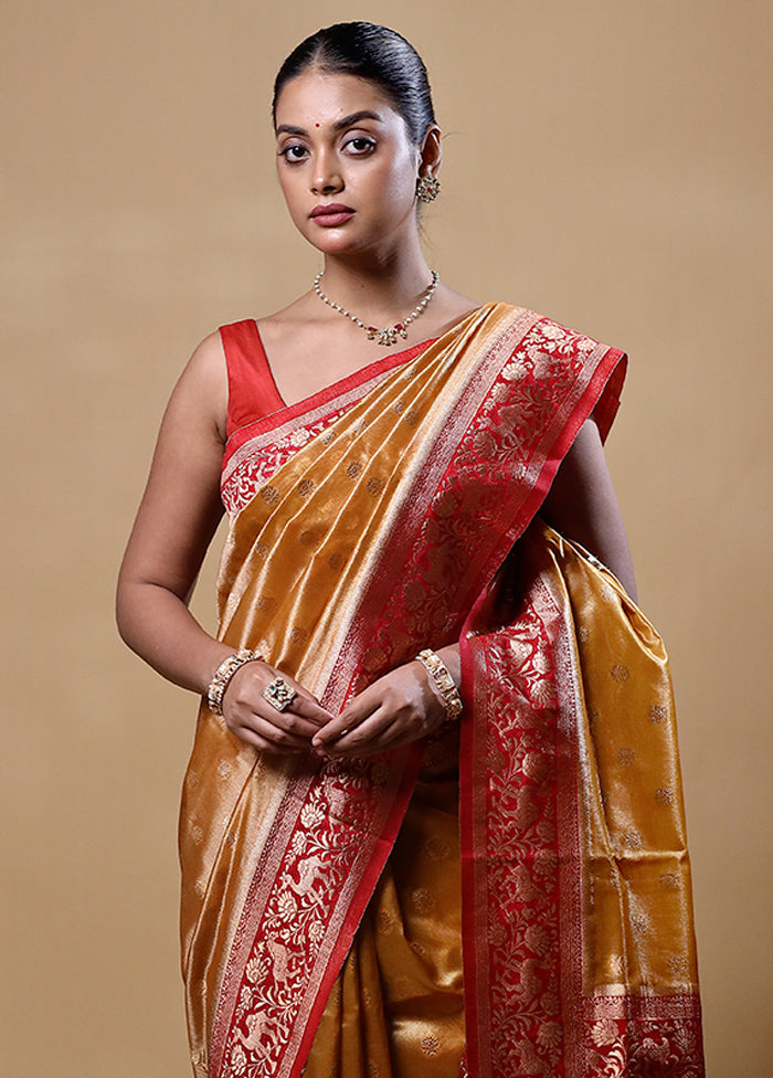 Yellow Dupion Silk Saree With Blouse Piece