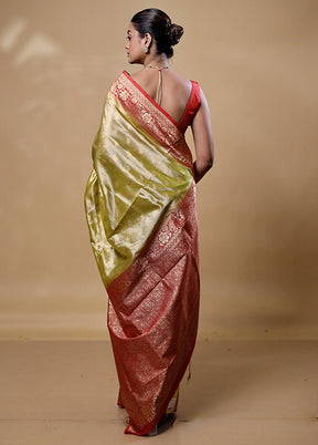 Green Dupion Silk Saree With Blouse Piece