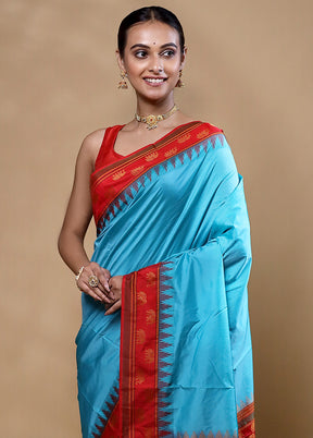 Blue Kanjivaram Silk Saree With Blouse Piece