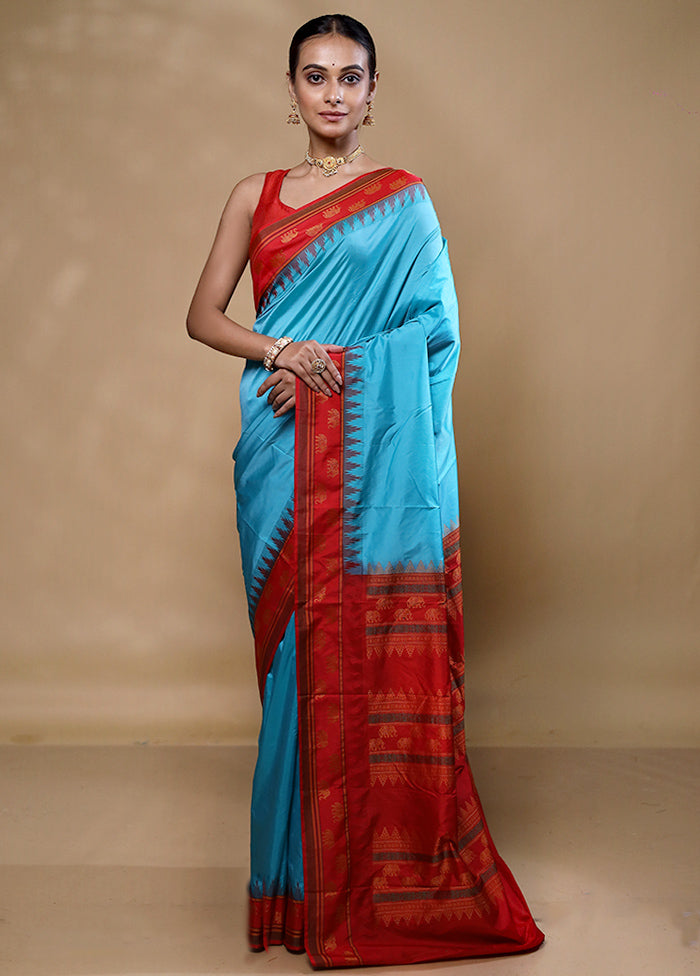 Blue Kanjivaram Silk Saree With Blouse Piece