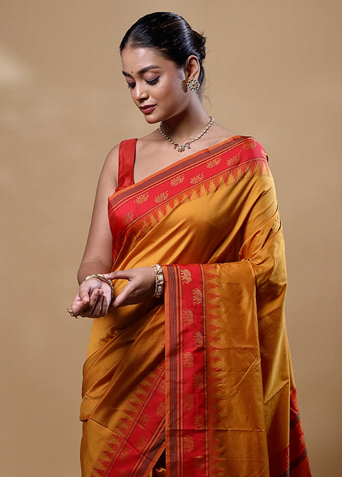 Mustard Kanjivaram Silk Saree With Blouse Piece