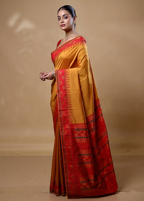 Mustard Kanjivaram Silk Saree With Blouse Piece