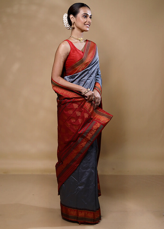 Blue Kanjivaram Silk Saree With Blouse Piece