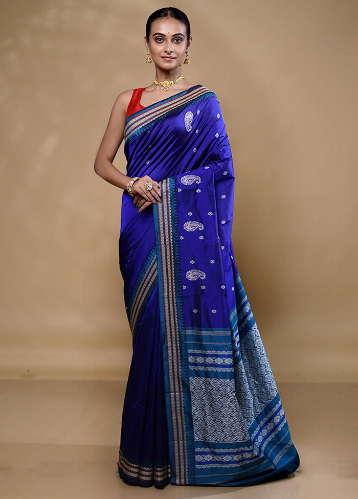 Blue Kanjivaram Silk Saree With Blouse Piece