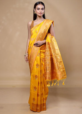 Yellow Dupion Silk Saree With Blouse Piece